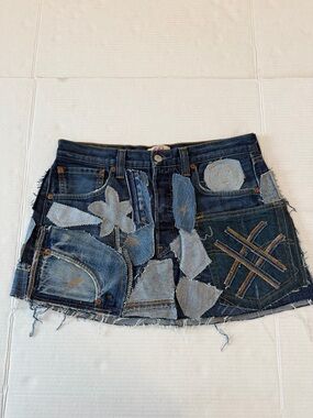 Levi's X RCNSTRCT Studio Patchwork Denim Mini Skirt - Mixed Blue Tones